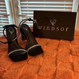 Windsor black heels with Rhinestone Accents